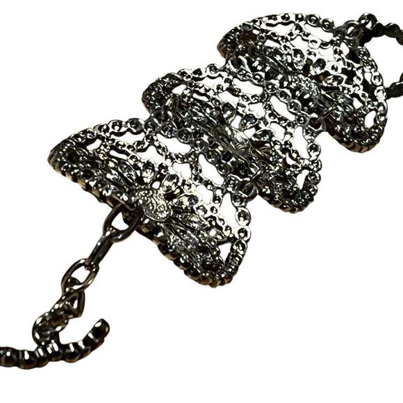 Lace Silver Tone Bracelet Toggle Closure Gift for Her Holiday Gift Gifting - Picture 8 of 10